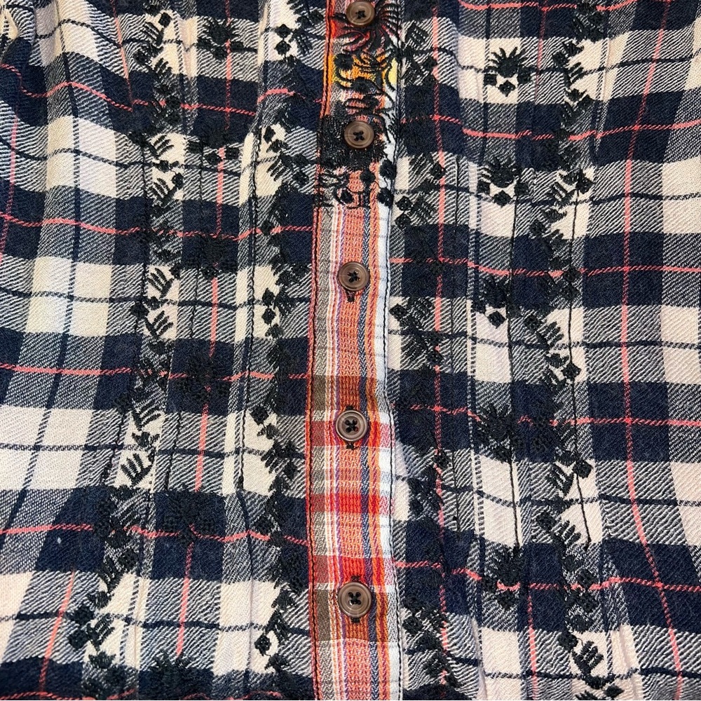 Free People Women’s Plaid Wool Blend Embroidered Long Sleeve Shirt Dress Sz S - Picture 4 of 13